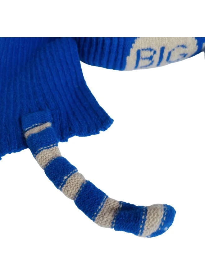 LITTLE SURPRISE BOX Dark Blue Bear Woven Stretchable Woolen Winter Cap For Kids With Matching Neck Muffler Set