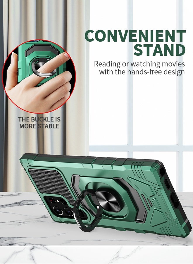 GROIC For Samsung Galaxy S23 Ultra Case, Heavy Duty Shockproof Solid Case, Ring Stand Phone Cover, Four Corner Shockproof Phone Shell, Magnetic Car Ring Stand Case 6.8 Inch (green) - Image 3