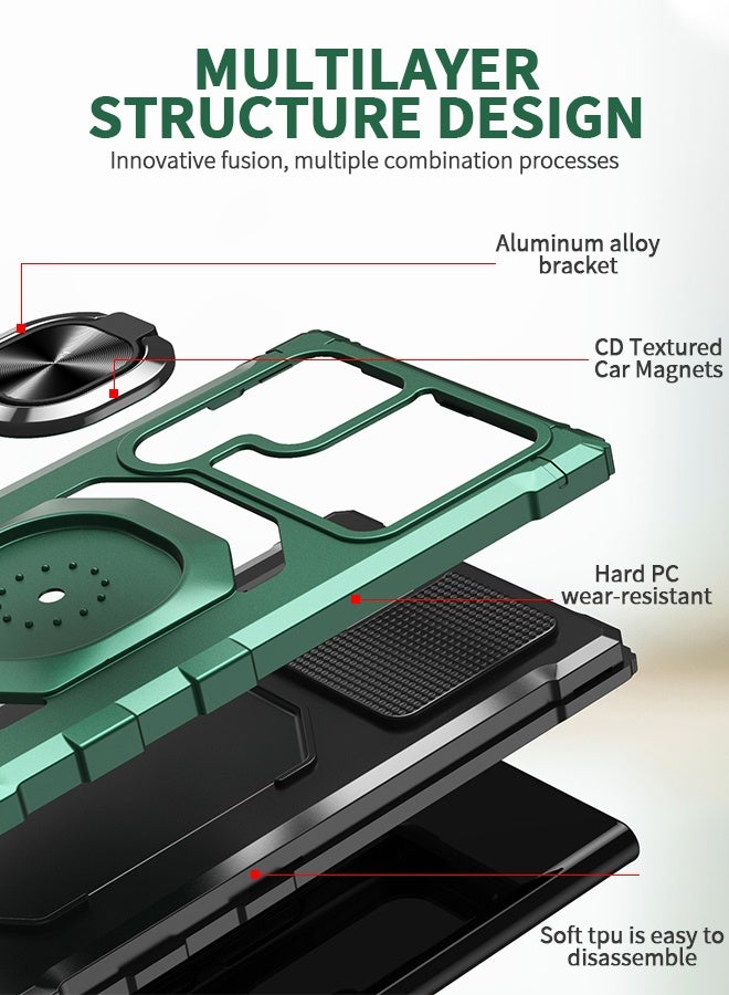 GROIC For Samsung Galaxy S23 Ultra Case, Heavy Duty Shockproof Solid Case, Ring Stand Phone Cover, Four Corner Shockproof Phone Shell, Magnetic Car Ring Stand Case 6.8 Inch (green) - Image 2