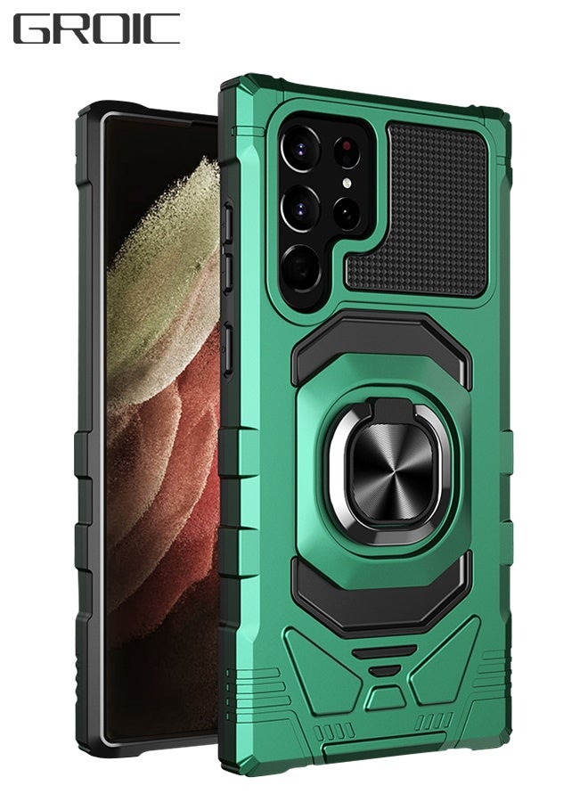 GROIC For Samsung Galaxy S23 Ultra Case, Heavy Duty Shockproof Solid Case, Ring Stand Phone Cover, Four Corner Shockproof Phone Shell, Magnetic Car Ring Stand Case 6.8 Inch (green) - Image 1