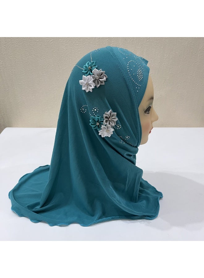 NIBEMINENT Little Girls Lovely Muslim Hijab with Flower Design, Soft One Piece Headscarf Anti-UV Islamic Turban Hijab for 2-6 Yrs - Image 1