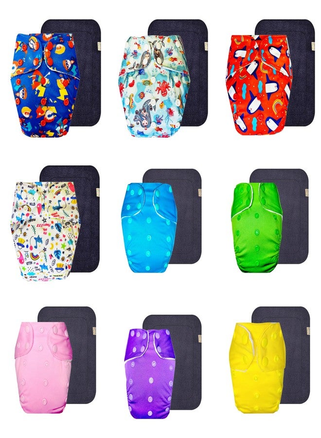 Dumbledo Premium Cloth Diaper with Black Insert (Pack of 9) | Snug Fit | 6-Layer Absorbent Pad | Adjustable Snaps | All-Day Wear | 3 Months - 3 Years | Unisex Baby - Image 1