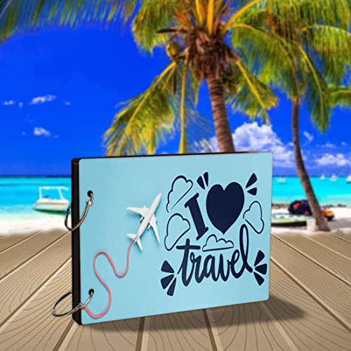 WallDaddy- Scrapbook Crafts (I Love Travel) Scrap Book | Wooden Photo Album | 40 Black Color Paper Size "22 X 16 cm" Wooden Photo Book | Memories Book | Photo Frame & Albums Large - Image 3