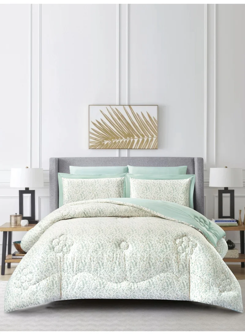 Donetella Cotton 6-Piece King Comforter Bedding Set Fits 200x200 cm – 350 GSM Filling with Fitted Sheet, Pillow Shams & Pillowcases, Stylish Printed Elegance