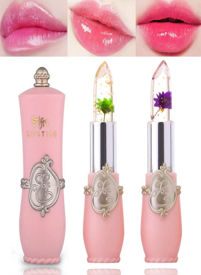 BKPPLZP 2 Pack Crystal Flower Jelly Lipstick,Magic Color Changing Lipstick,PH Clear Temperature Color Changing Lip Gloss,Lip Balm,Long Lasting Nourishing Moisturizing Lip Stick Set(Set C) - Image 1