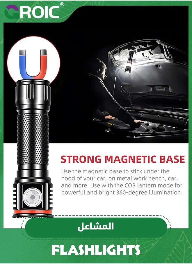 GROIC - Flashlight Stretchable Zoom High-Brightness Flashlight, Rechargeable LED Flashlight and Work Light, Durable, Portable Carry Camping Flashlight with 4 Light Modes, COB. Work Light and Magnetic Base - Image 1