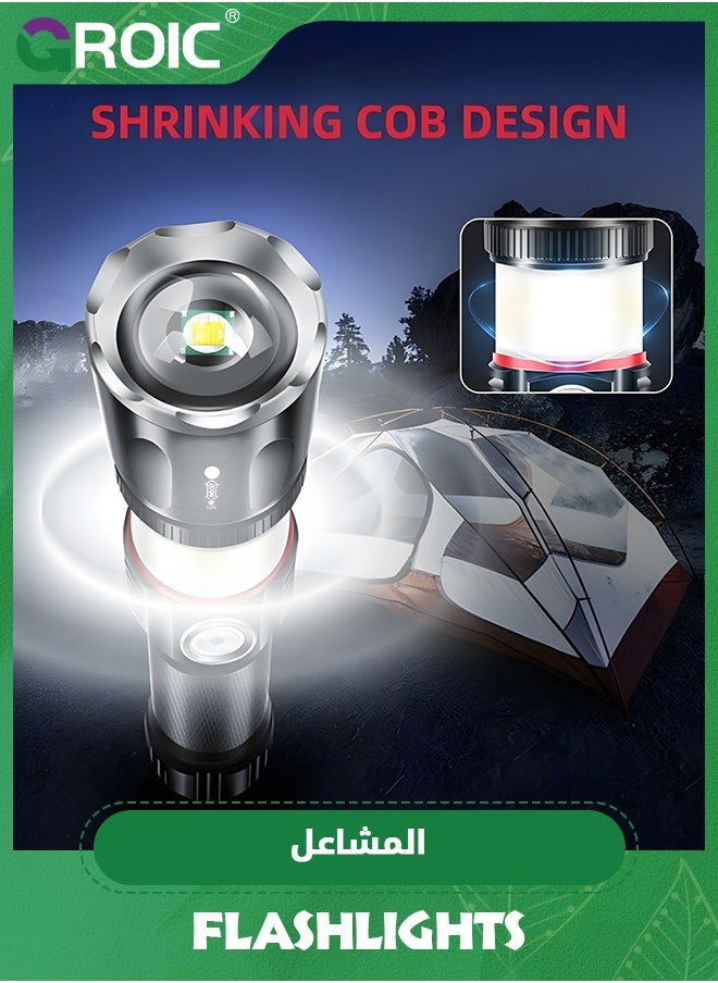 GROIC - Flashlight Stretchable Zoom High-Brightness Flashlight, Rechargeable LED Flashlight and Work Light, Durable, Portable Carry Camping Flashlight with 4 Light Modes, COB. Work Light and Magnetic Base - Image 1