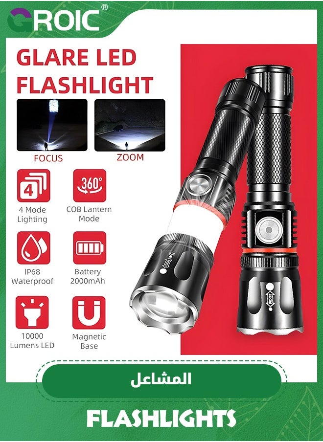 GROIC - Flashlight Stretchable Zoom High-Brightness Flashlight, Rechargeable LED Flashlight and Work Light, Durable, Portable Carry Camping Flashlight with 4 Light Modes, COB. Work Light and Magnetic Base - Image 1