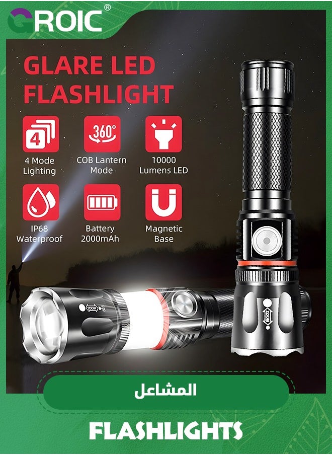 GROIC - Flashlight Stretchable Zoom High-Brightness Flashlight, Rechargeable LED Flashlight and Work Light, Durable, Portable Carry Camping Flashlight with 4 Light Modes, COB. Work Light and Magnetic Base - Image 1