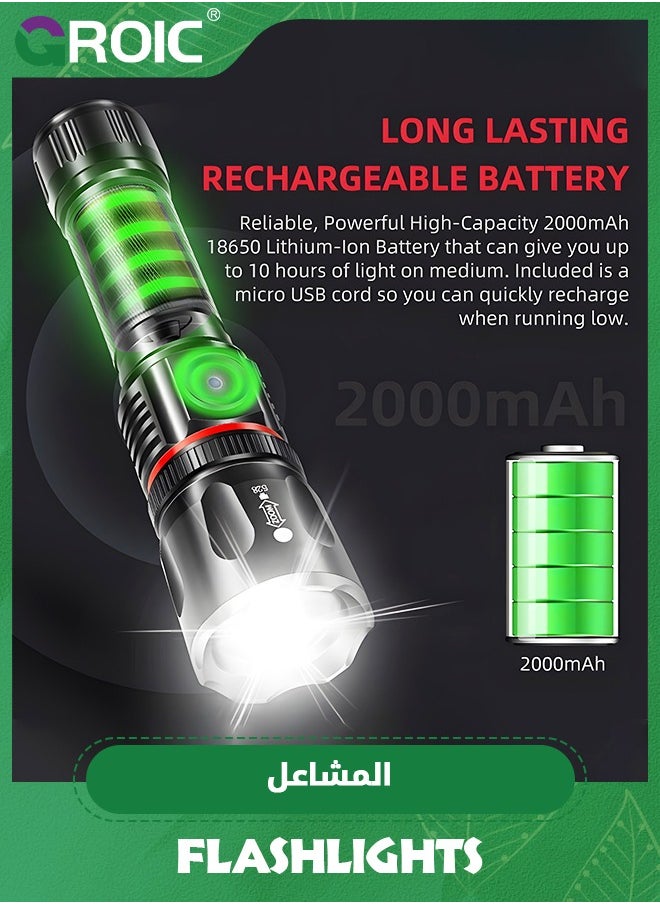 GROIC - Flashlight Stretchable Zoom High-Brightness Flashlight, Rechargeable LED Flashlight and Work Light, Durable, Portable Carry Camping Flashlight with 4 Light Modes, COB. Work Light and Magnetic Base - Image 1