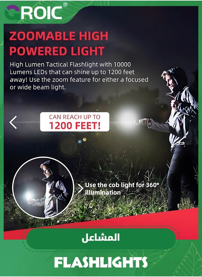 GROIC - Flashlight Stretchable Zoom High-Brightness Flashlight, Rechargeable LED Flashlight and Work Light, Durable, Portable Carry Camping Flashlight with 4 Light Modes, COB. Work Light and Magnetic Base - Image 1