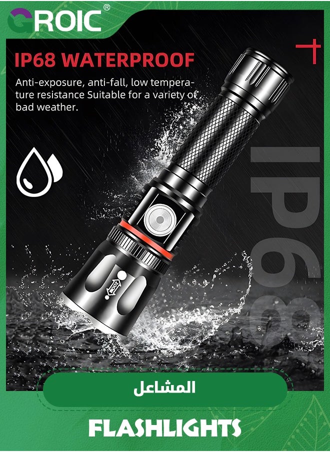 GROIC - Flashlight Stretchable Zoom High-Brightness Flashlight, Rechargeable LED Flashlight and Work Light, Durable, Portable Carry Camping Flashlight with 4 Light Modes, COB. Work Light and Magnetic Base - Image 1