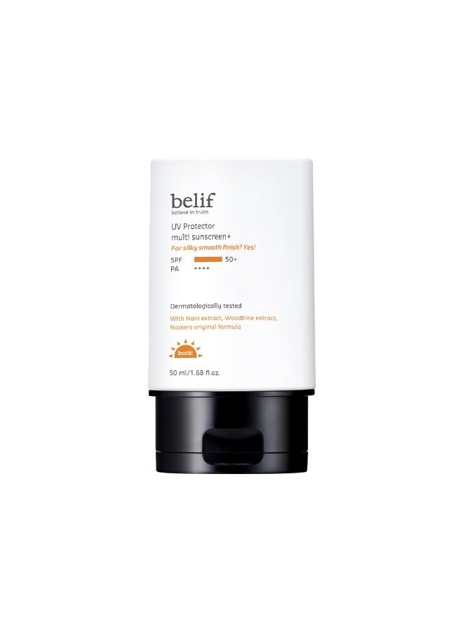 belif UV Protector Multi Sunscreen SPF 50+ PA++++ | Lightweight Tinted Formula with Multi-Vitamins | Broad Spectrum, Water & Sweat Resistant, No White Cast | For All Skin Types | 50ml - Image 1