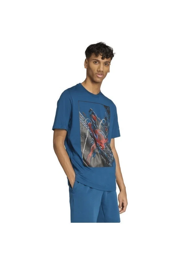 اديداس تيشيرت سبايدرمان أزرق بأكمام قصيرة للرجال