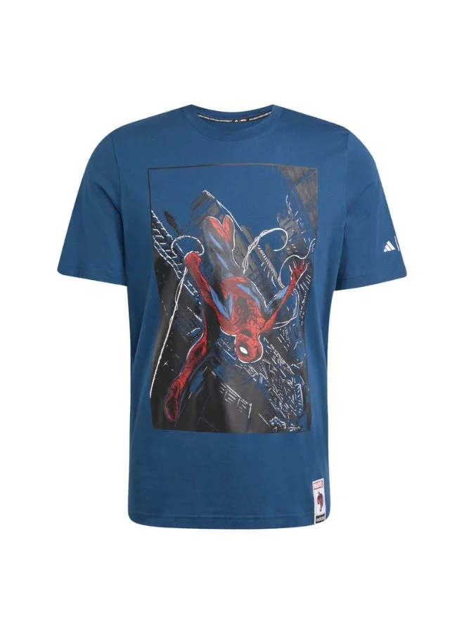 اديداس تيشيرت سبايدرمان أزرق بأكمام قصيرة للرجال