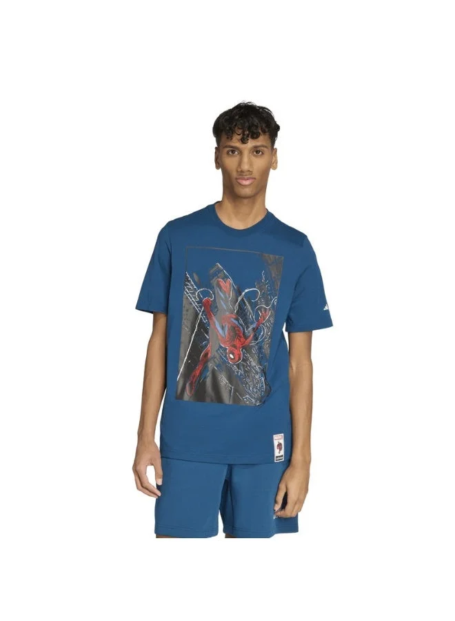 اديداس تيشيرت سبايدرمان أزرق بأكمام قصيرة للرجال