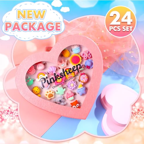 PinkSheep Little Girl Jewel Rings in Heart Box, Adjustable, Girl Gift Pretend Play and Dress Up Rings (Mat) - Image 2