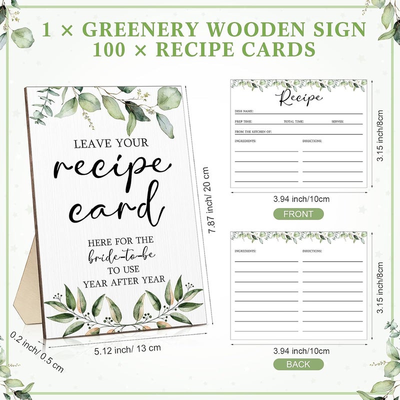Geyoga Geyoga 114 Pcs Recipe Cards Bridal Shower Favor for Guest 1 Leave Your Recipe Card Display Sign 1 PET Jar 100 Card Double Sided 12 Fine liner Ink Pen for Wedding Bridal Shower Greenery - Image 2