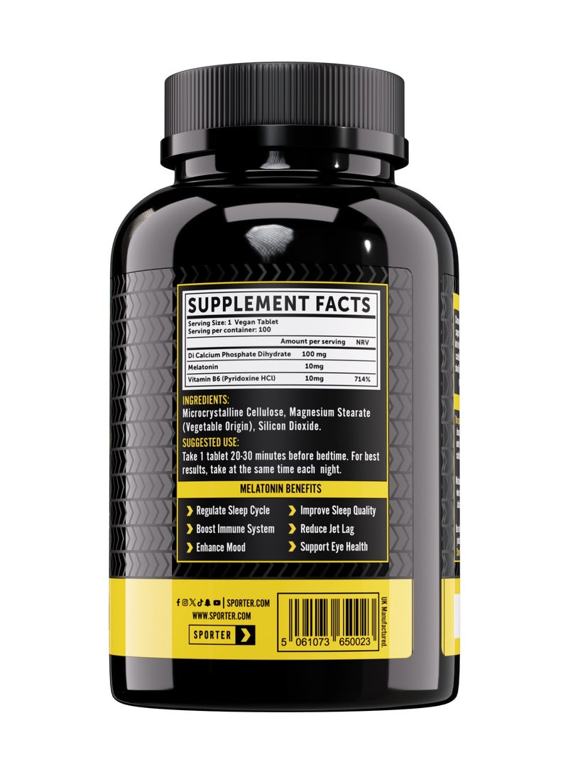 SPORTER Sporter Melatonin – 100 Vegan Tablets | 10mg Melatonin with Vitamin B6 | Natural Sleep Aid & Relaxation | Promotes Restful Sleep & Recovery | Plant-Based Bedtime Support - Image 2