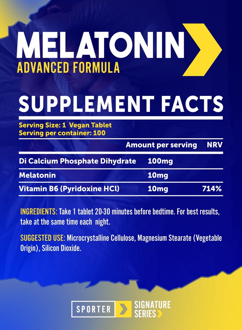 SPORTER Sporter Melatonin – 100 Vegan Tablets | 10mg Melatonin with Vitamin B6 | Natural Sleep Aid & Relaxation | Promotes Restful Sleep & Recovery | Plant-Based Bedtime Support - Image 5