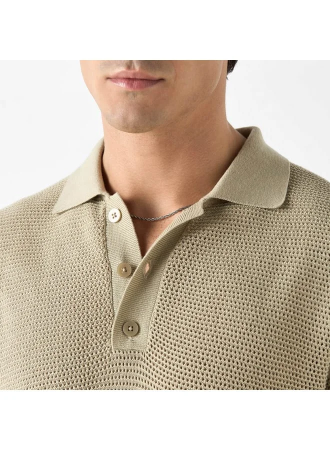 Iconic Iconic Textured Polo T-shirt with Short Sleeves
