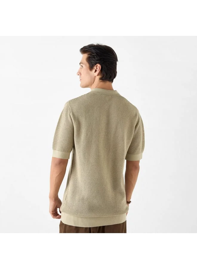 Iconic Iconic Textured Polo T-shirt with Short Sleeves