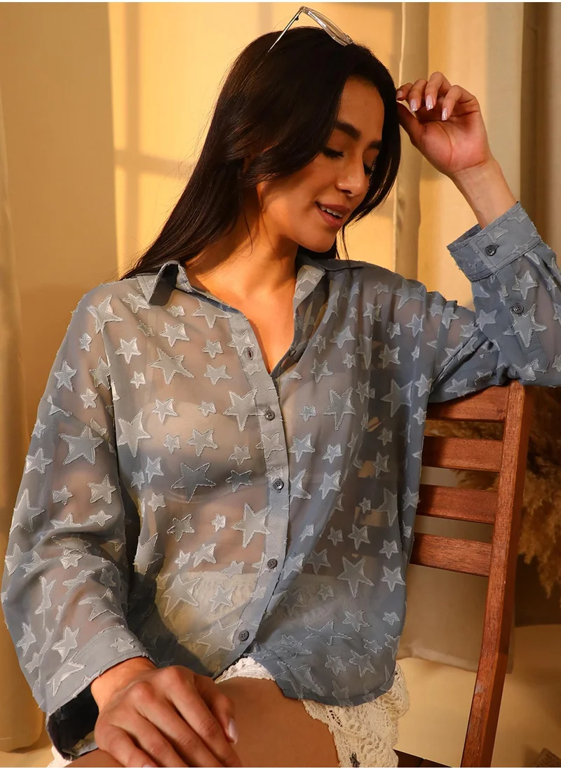 PINACOLADA Women's Icy Blue Star Sheer Shirt