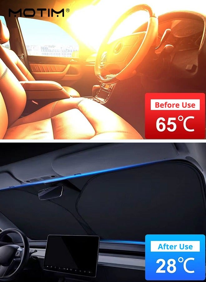 Motim Car Windshield Sunshade, 140*70cm, Car Front Window Foldable Sunshade To Keep Your Vehicle Cool with Storage Pouch, Blocks UV Rays - Image 4