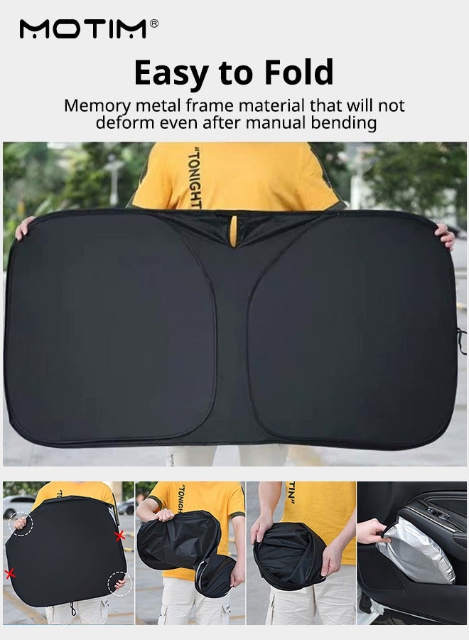 Motim Car Windshield Sunshade, 140*70cm, Car Front Window Foldable Sunshade To Keep Your Vehicle Cool with Storage Pouch, Blocks UV Rays - Image 5