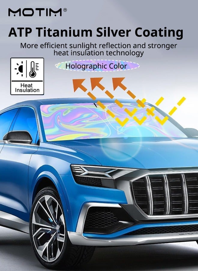 Motim Car Windshield Sunshade, 140*70cm, Car Front Window Foldable Sunshade To Keep Your Vehicle Cool with Storage Pouch, Blocks UV Rays - Image 2
