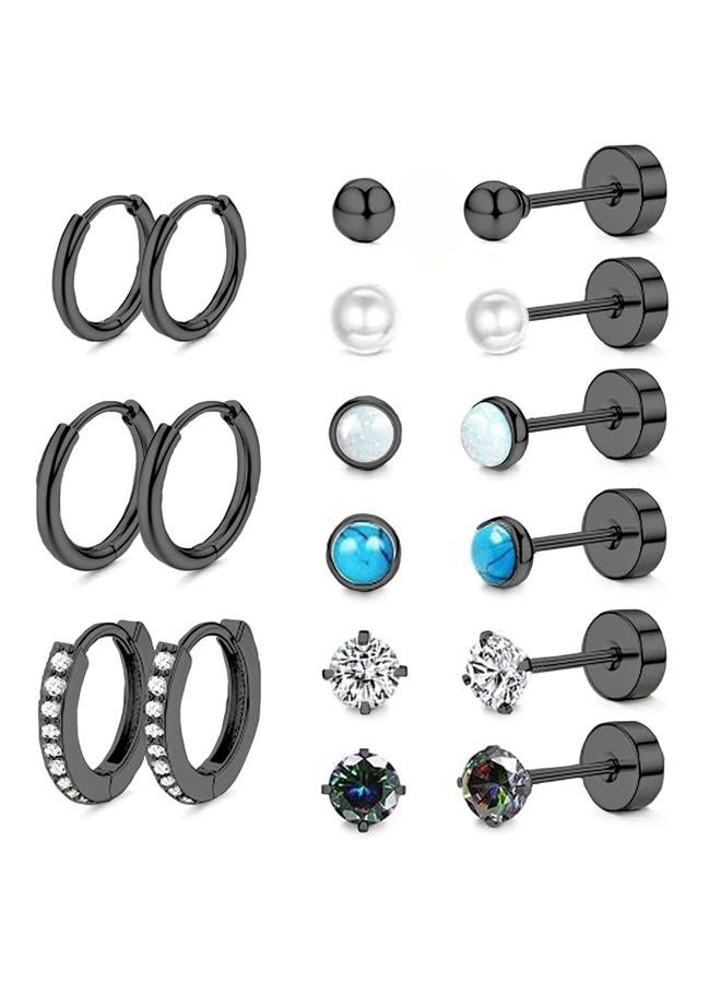 LOFITOR Titanium Earrings for Men Women Titanium Steel Stud Earrings for Sensitive Ears Opal Cubic Zirconia Hypoallergenic Surgical Steel Cartilage Earrings Hoop 20G Flat Back Stud Earrings, Titanium - Image 1