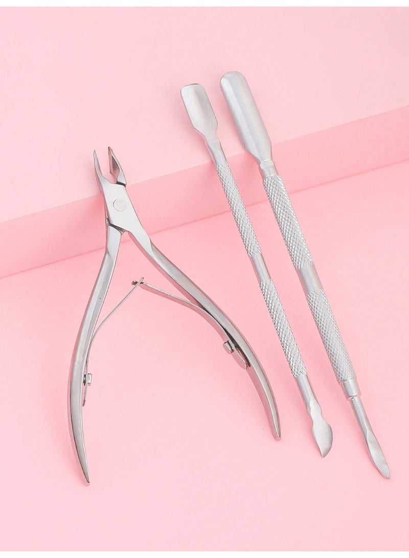 Miamia 3 Pcs Set Stainless Steel Nail Care Tools Including Nail Trimming Scissors Cuticle Pusher and Dead Skin Remover Manicure Supplies Nail Tools Nail Art Tools Perfect for Back to School Nail Decoration and Press-on Nails Silver Color - Image 4