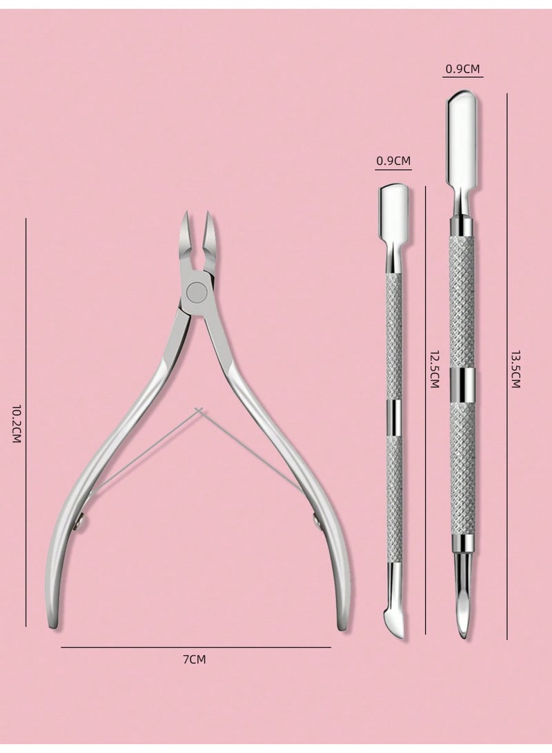 Miamia 3 Pcs Set Stainless Steel Nail Care Tools Including Nail Trimming Scissors Cuticle Pusher and Dead Skin Remover Manicure Supplies Nail Tools Nail Art Tools Perfect for Back to School Nail Decoration and Press-on Nails Silver Color - Image 3