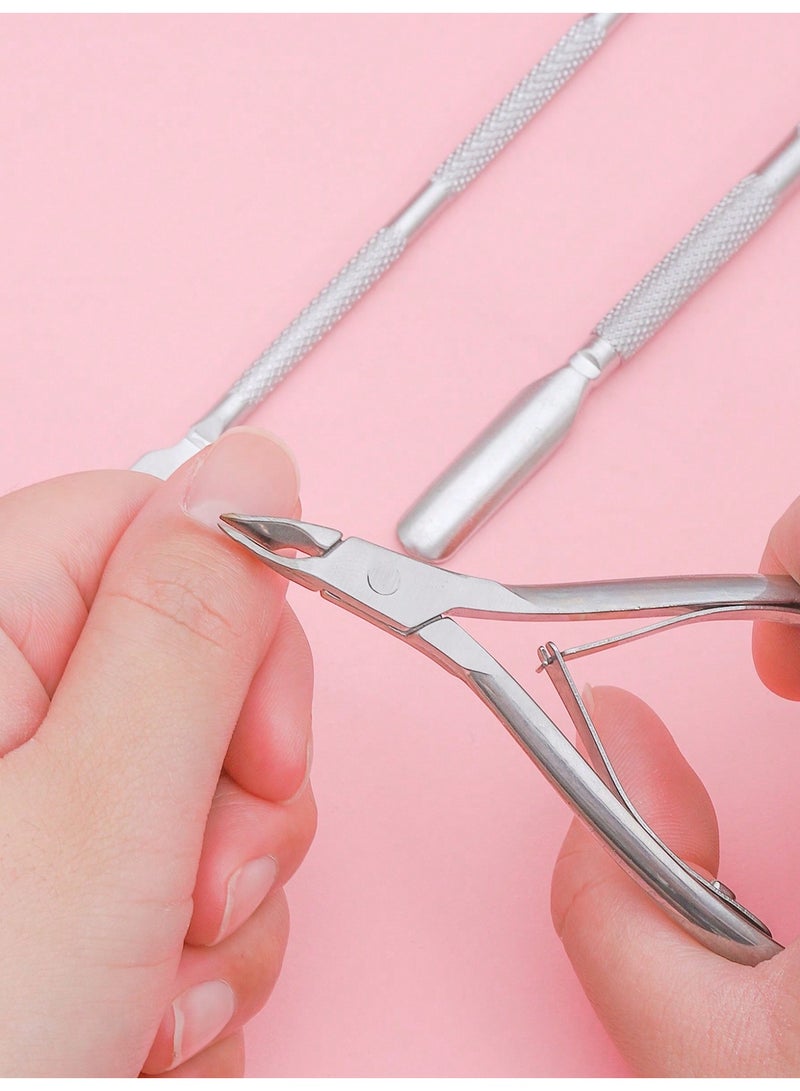 Miamia 3 Pcs Set Stainless Steel Nail Care Tools Including Nail Trimming Scissors Cuticle Pusher and Dead Skin Remover Manicure Supplies Nail Tools Nail Art Tools Perfect for Back to School Nail Decoration and Press-on Nails Silver Color - Image 2