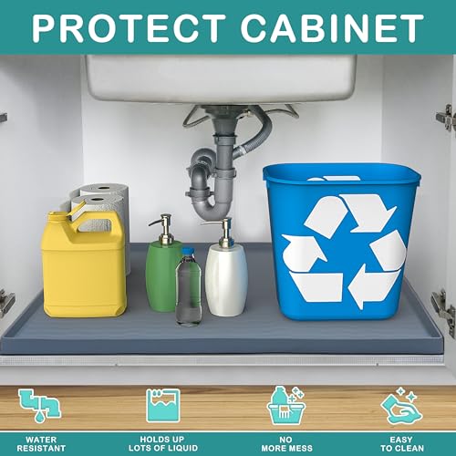 URMONA Waterproof Silicone Under Sink Mat 40'' x 22'' Shelf Liner for Kitchen and Bathroom, Cabinet and Counter Protector, Storage and Organizers, Litter Mat, Pet Cat Puppy Essentials(Black) - Image 2
