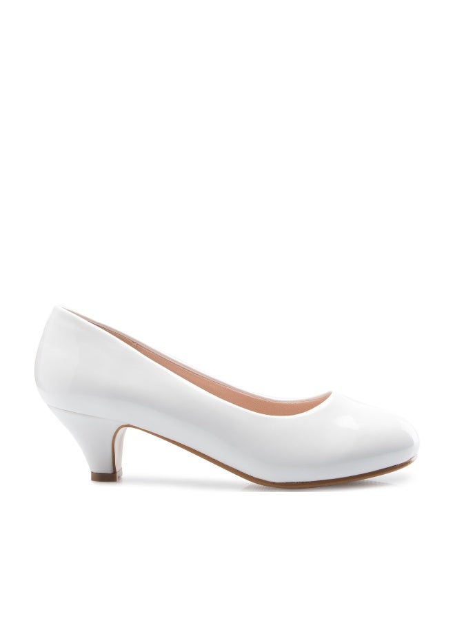 Olivia K Women's Classic Closed Toe Kitten Heel Pumps | Dress, Work, Party Low Heeled, White, 8 - Image 1