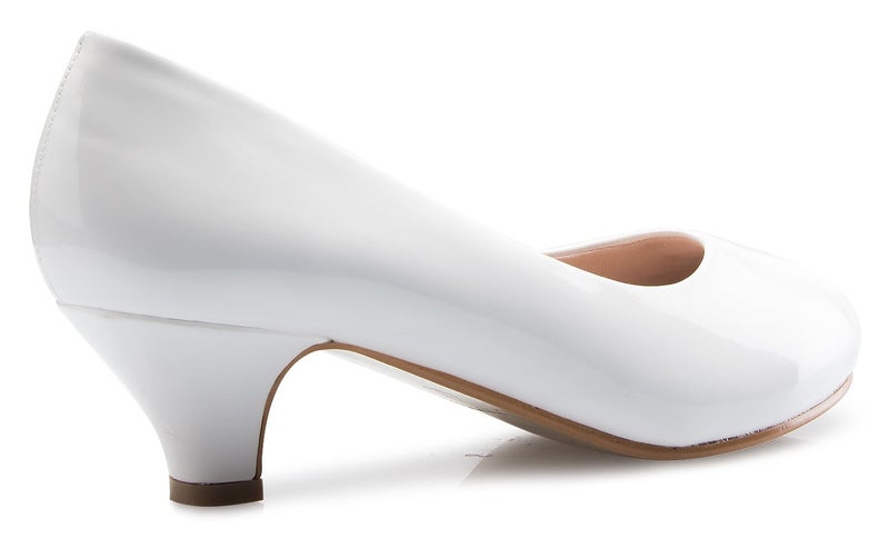 Olivia K Women's Classic Closed Toe Kitten Heel Pumps | Dress, Work, Party Low Heeled, White, 8 - Image 3