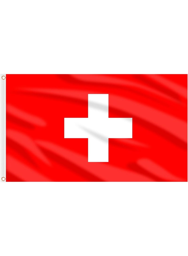 علم سويسرا 3×5 قدم - لافتة بوليستر مع حلقات للتعليق الخارجي وزينة كأس العالم 2026 ⚽🇨🇭 - Image 1