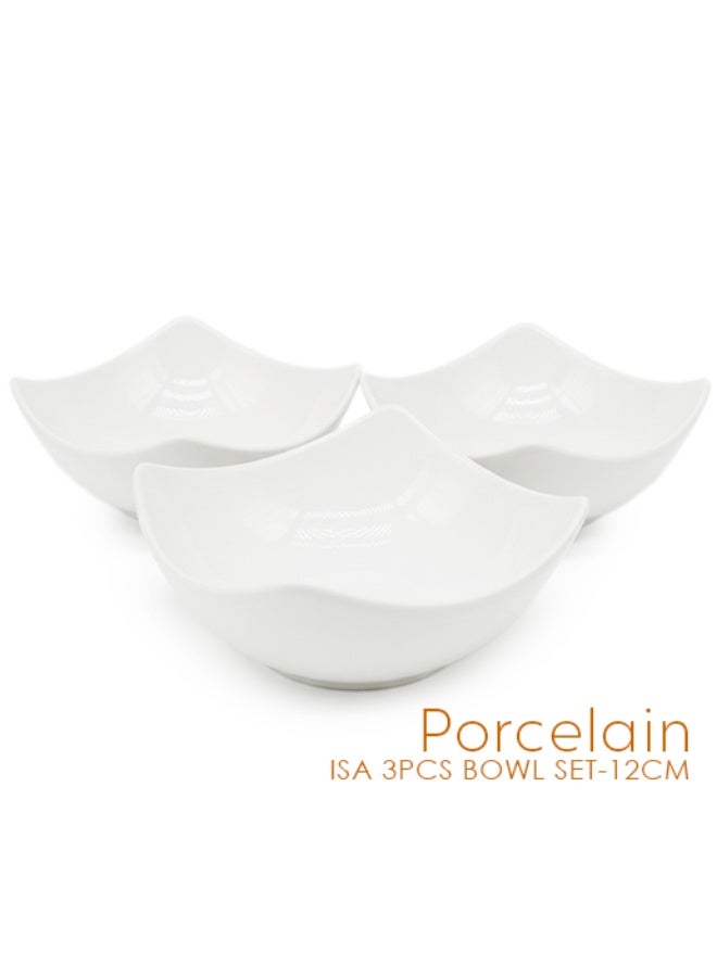 Shallow ISA 3PCS Porcelain Bowl Set – 12cm White Snack & Serving Bowls for Daily Use, Elegant, Ramadan, Eid, Diwali & Festive Hosting - Image 2