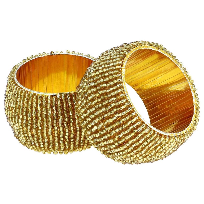 ShalinIndia Shalinindia Decorations Christmas Ornaments Beaded Napkin Rings Golden Set of 6  - Image 3