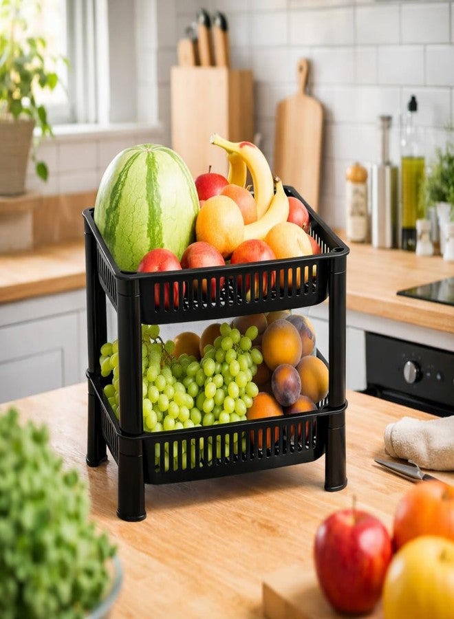 Morbrix Plastic Kitchen Rack, Multipurpose Vegetable & Fruit Storage Basket Organizer for Home, Pantry & Kitchen – Strong & Easy to Assemble (2 Layer, Black) - Image 1