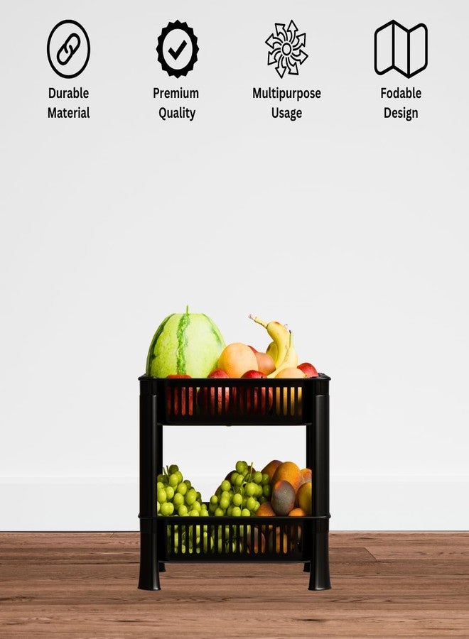 Morbrix Plastic Kitchen Rack, Multipurpose Vegetable & Fruit Storage Basket Organizer for Home, Pantry & Kitchen – Strong & Easy to Assemble (2 Layer, Black) - Image 3