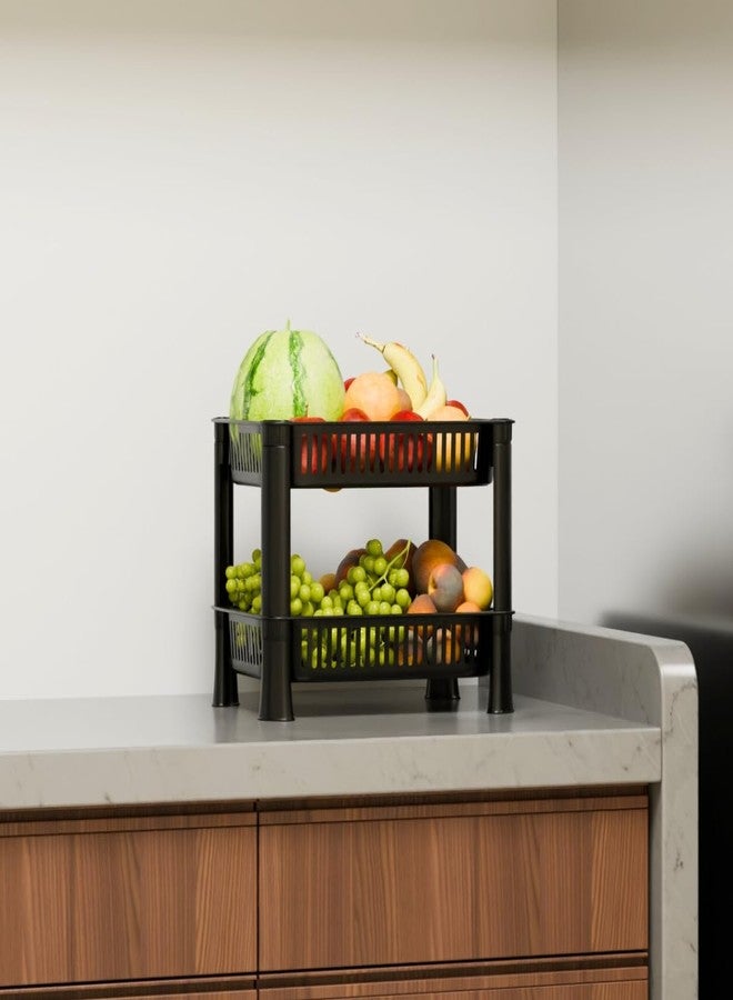 Morbrix Plastic Kitchen Rack, Multipurpose Vegetable & Fruit Storage Basket Organizer for Home, Pantry & Kitchen – Strong & Easy to Assemble (2 Layer, Black) - Image 4