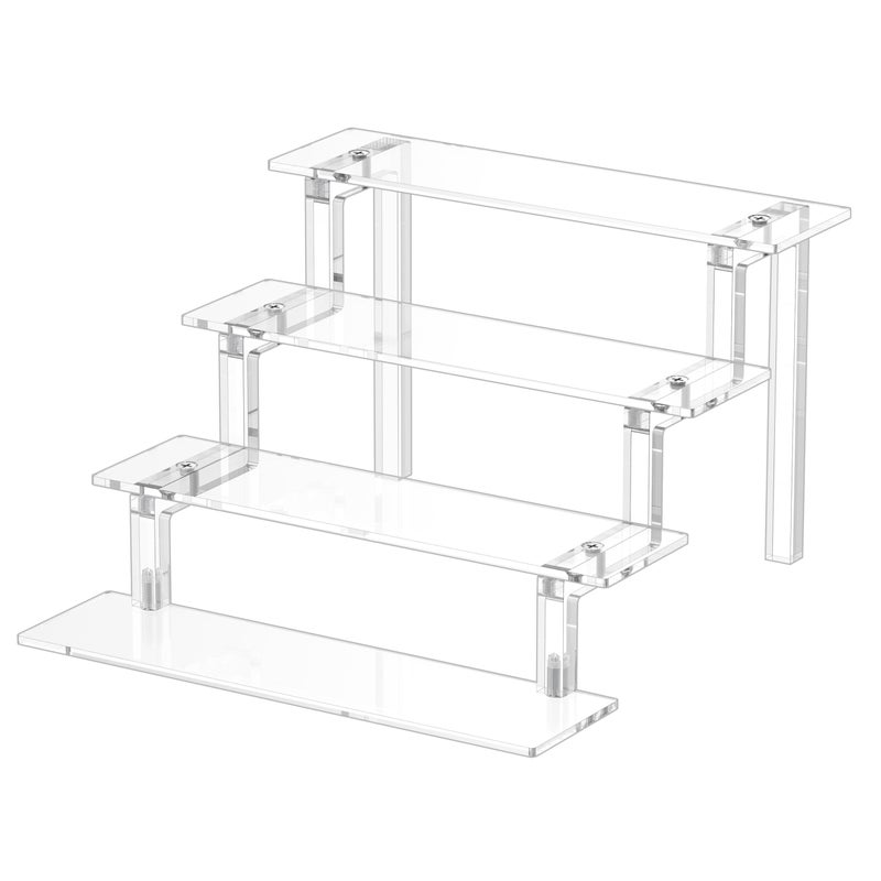 WINKINE Acrylic Display Stand Riser Perfume Stand Organizer 4 Tier Holder Shelves Compatible with Funko POP Figures Cologne Organizer for Men Acrylic Risers for Display Clear Bedroom Shelf Holder