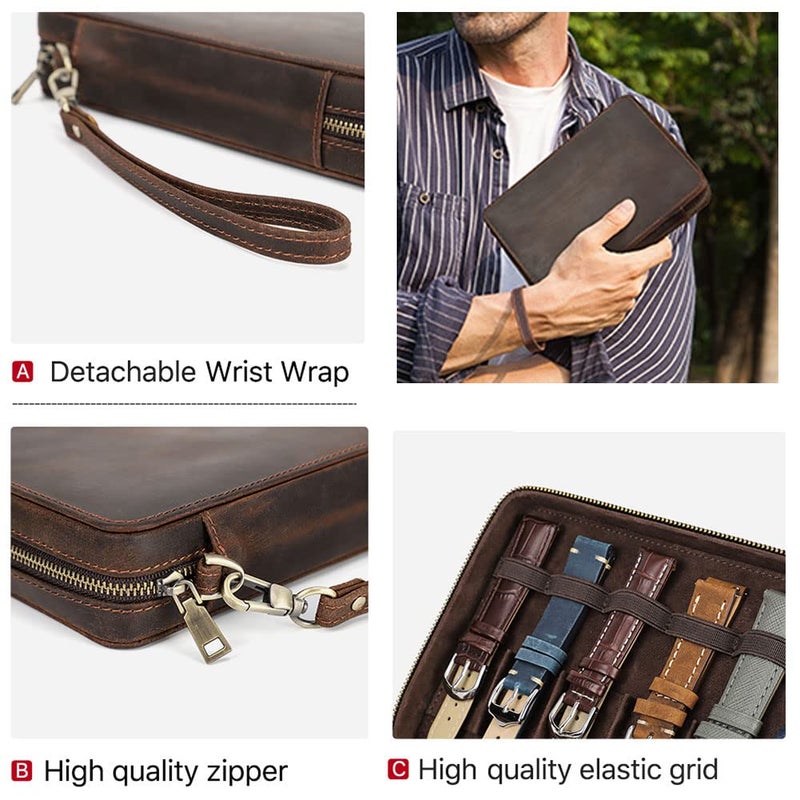 Contacts Watch Band Case Leather Travel 12 Slot Watches Bands Box for Men Watches Strap Holder Storage Organizer Compatible with Most Watch Bands - Image 2