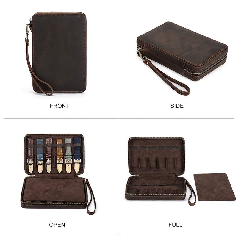 Contacts Watch Band Case Leather Travel 12 Slot Watches Bands Box for Men Watches Strap Holder Storage Organizer Compatible with Most Watch Bands - Image 4