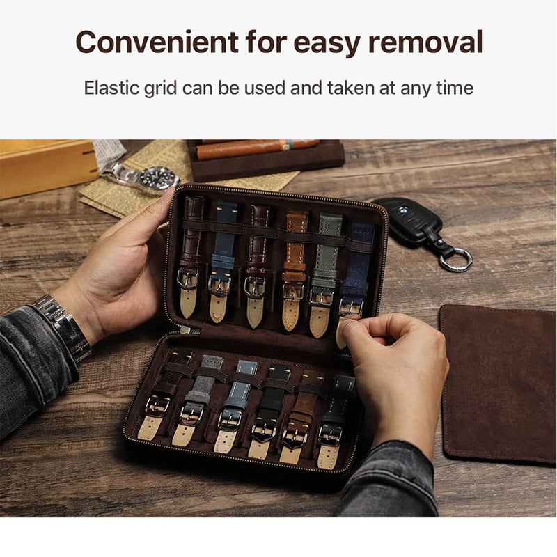 Contacts Watch Band Case Leather Travel 12 Slot Watches Bands Box for Men Watches Strap Holder Storage Organizer Compatible with Most Watch Bands - Image 5