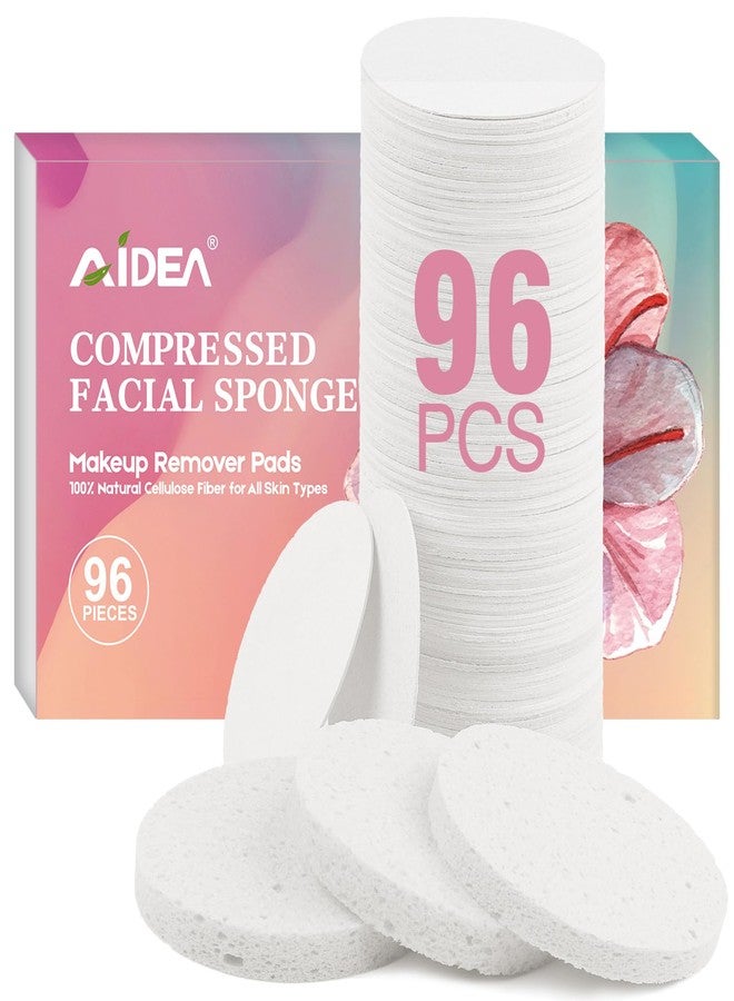 AIDEA Compressed Facial Sponges 96Count White, Round, Face Sponges for Cleansing, Travel Essentials, Natural Cellulose Cosmetic Makeup Sponge for Facial Cleansing, Exfoliating, Makeup Removal - Image 1