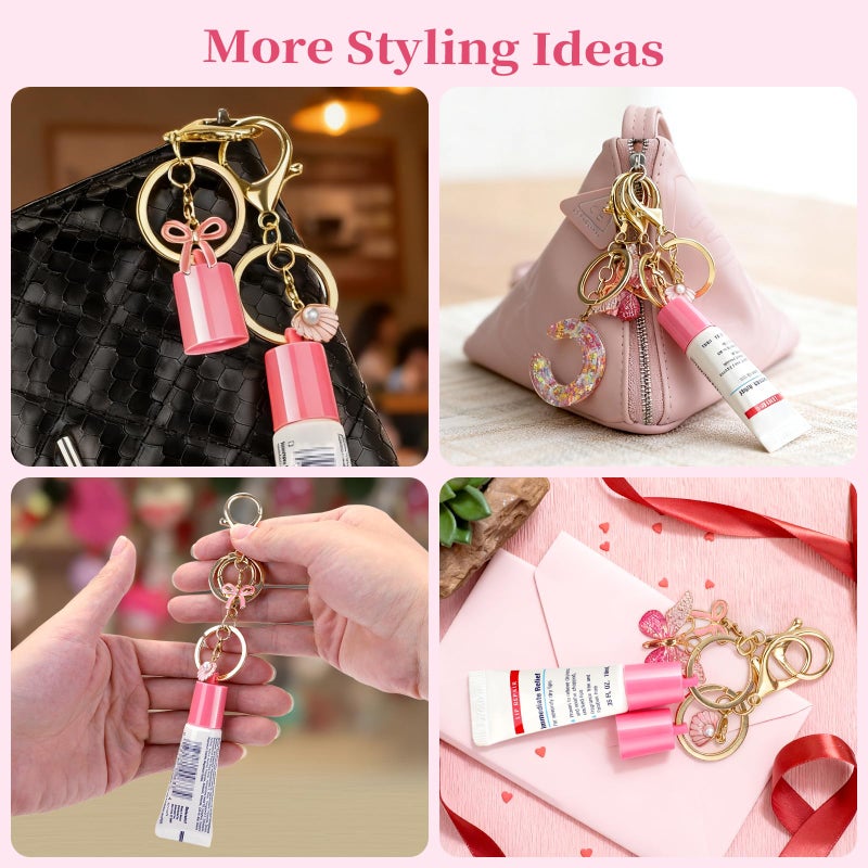 Maoolmht Keychain Holder Compatible with Aquaphor 0.35 oz Lip Repair, 2 Pack Portable Keychain Cap Compatible with Aquaphor Lip Balm (Pink) - Image 5