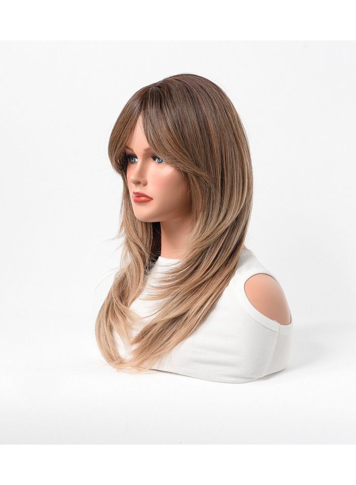 إستيل شعر مستعار كامل للباروكة الاصطناعية مقاومة للحرارة شعر مستعار طبيعي طويل مستقيم مع الانفجارات سيدة الألياف باروكة أنيقة بني فاتح - Image 2